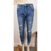 Jean bleu effet usé bohème 7/8ème grande taille