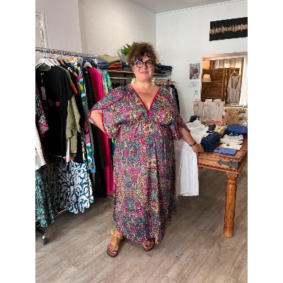 Robe longue bohème en soie imprimé multicolore grande taille