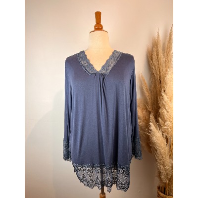 Top "rouleaux" dentelle manches longues 48-52/54