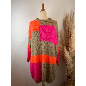 Robe pull grosses mailles orange/fushia grande taille