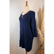 Robe pull mailles uni + broche amovible grande taille