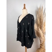 Boléro veste en gaze de coton brodé noir grande taille