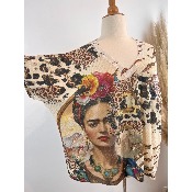 Pull manches courtes en mailles imprimées Frida grande taille