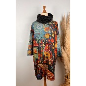 Robe imprim naf manoirs + charpe grande taille