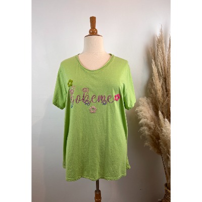 T-shirt coton bohème vert grande taille