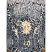 Veste en jean tête de buffle strass et dentelle bohème