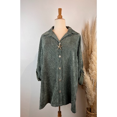 Chemise velours fines côtes + broche amovible grande taille