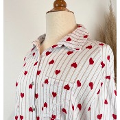 Chemise en gaze de coton rayures cœurs grande taille 50-54