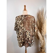 Pull manches courtes en lurex tête de buffle léopard grande taille