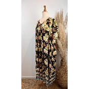 Robe longue viscose imprimé fleuri fond noir grande taille