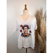 T-shirt coton blanc imprimé Frida 46-50