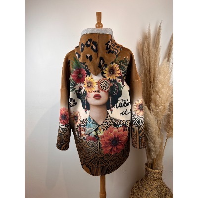 Manteau veste velours sweat inspiration Frida oversize jusqu'au 48