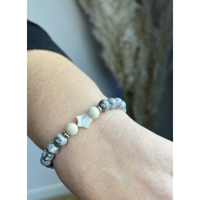 Bracelet en pierres naturelles de jaspe paysage gris