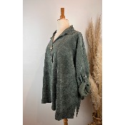 Chemise velours fines côtes + broche amovible grande taille