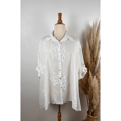 Chemise blanche bohème en coton léger étoile grande taille