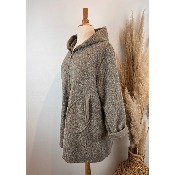 Manteau à capuche effet laine bouillie duveteuse grande taille