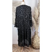 Robe longue en voile plumes argent grande taille