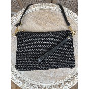 Sac pochette cuir et raphia bohme