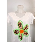 T-shirt fleur pailletée fluo et léopard