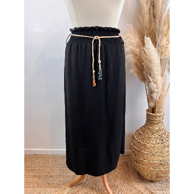 Jupe longue unie taille smockée + ceinture grande taille