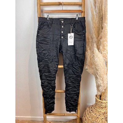 Pantalon jean en similicuir noir froissé karostar 38 au 48