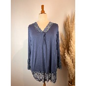 Top "rouleaux" dentelle manches longues 48-52/54