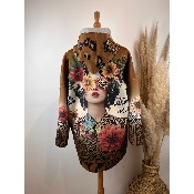 Manteau veste velours sweat inspiration Frida oversize jusqu'au 48