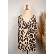 Pull maille duveteuse grande taille léopard