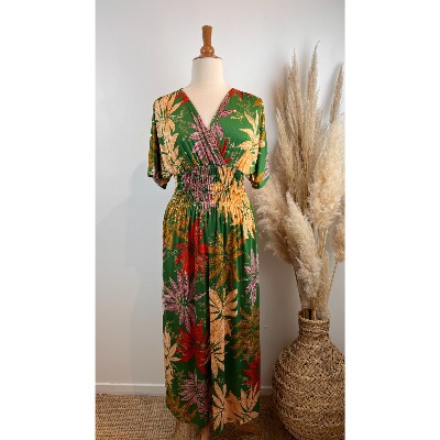 Robe longue magique du 38 au 52 imprimée fond vert