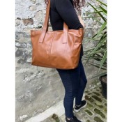 Sac cuir petit cabas port paule - camel