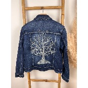 Veste en jean arbre de vie brodé strass bohème