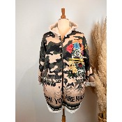 Manteau veste sherpa camouflage tête de mort calavera grande taille