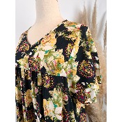 Robe longue viscose imprimé fleuri fond noir grande taille