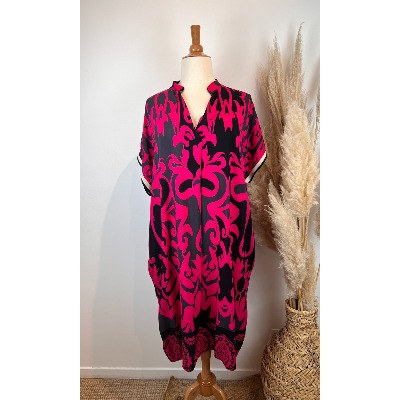 Robe viscose imprimée grande taille fushia  /noir
