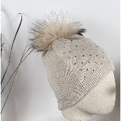 Bonnet strass pompon en marmotte 