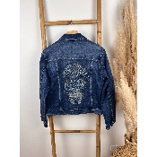 Veste en jean tte de mort mexicaine brod strass bohme