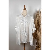 Chemise blanche bohme en coton lger toile grande taille