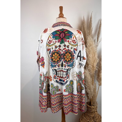 Chemise longue bohème tête de mort grande taille