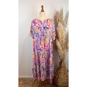 Robe longue viscose imprimé traits fond lilas grande taille