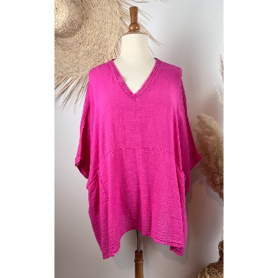 Tunique légère bohème col V crochet  oversize 58 60 62 