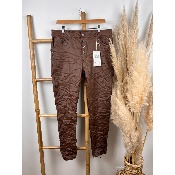 Pantalon jean en similicuir marron froissé karostar 36 au 44