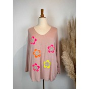 Pull fleurs col v grande taille