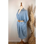 Robe tencel clair ou foncé col chemise + ceinture grande taille