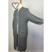 Gilet long grosses mailles gris grande taille