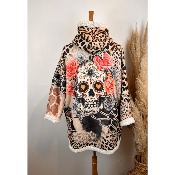 Manteau veste sherpa l�opard t�te de mort calavera grande taille