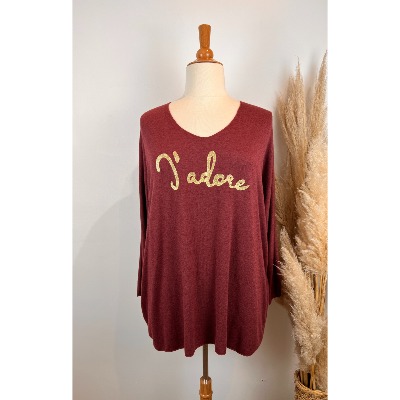 Pull imprimé "j'adore" grande taille 