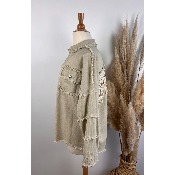 Veste surchemise bohème coton effiloché beige