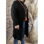 Gilet long grosses mailles noir grande taille