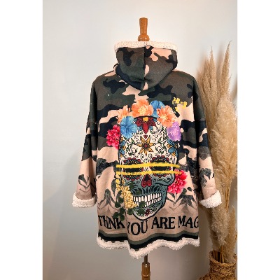 Manteau veste sherpa camouflage tête de mort calavera grande taille