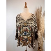 Pull lurex manches longues œil léopard Grande Taille